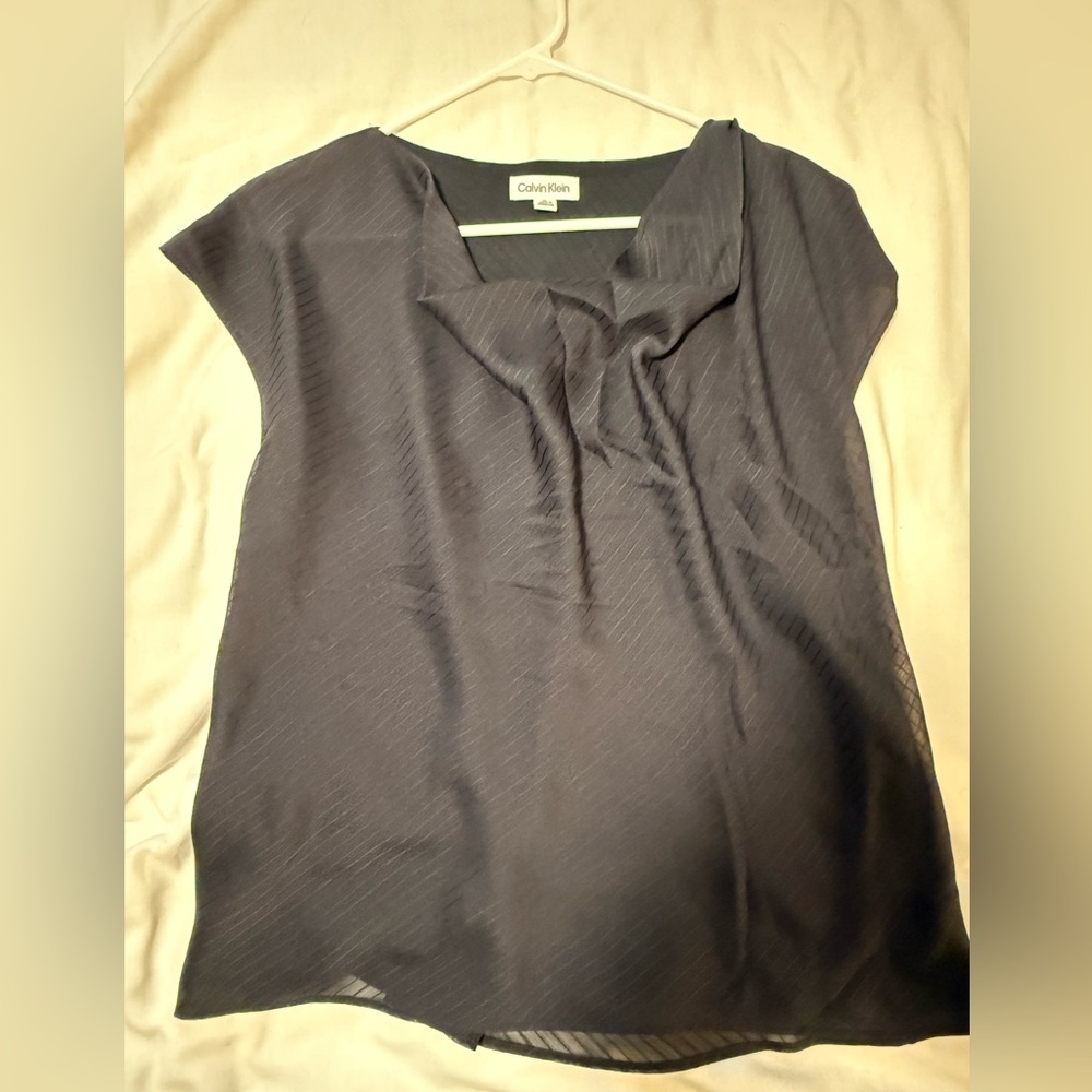 Calvin Klein Charcoal Short-Sleeve Draped Neck Blouse
